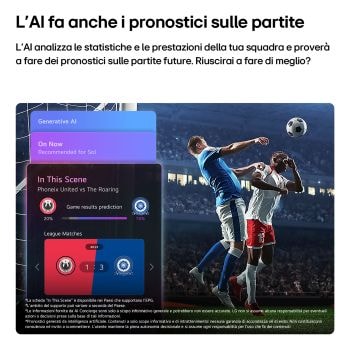 AI che pronostica partite di calcio, con due giocatori in azione TV 65NU850B6LA 2026
